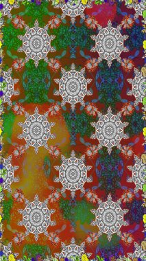 Çiçekli, suluboya desenli kusursuz çiçek deseni. Kahverengi ve gri renkte çiçekler. Renkli Bahar Temalı, pürüzsüz bir arka plan. Düz Çiçek Elementleri Tasarım Raster illüstrasyonu.