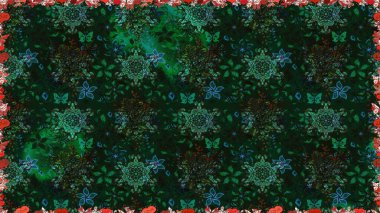 Hint süsü. Kusursuz desen. Çiçek duvar kağıdı. Renkli süs kenarı. Raster illüstrasyonu. Gri renklerde.