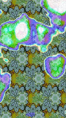 Raster illüstrasyonu. Küçük çiçekli yay deseni çiz. Suluboya tarzında yeşil renkler üzerine.