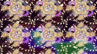 Çiçek desenli çizim. Raster illüstrasyonu. Raster illüstrasyonu. Asya tekstil tarzında. Bej renkte çiçekler.