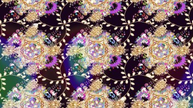 Renkli Bahar Teması eskiz kalıbı. Düz Çiçek Elementleri Tasarımı. Parlak arkaplan eskiz desenli çiçekli fantezi tasarımı.