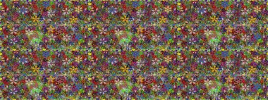 Şirin karalama çiçekleri olan kusursuz çiçek desenleri. Raster illüstrasyonu. Raster illüstrasyonu. El yapımı çiçek ve bitki koleksiyonu. Çizim biçimi yeşil renklerde.