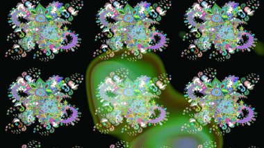 Çiçek buketleriyle klasik bir eskiz şekli. Siyah renklerde. Raster illüstrasyonu.