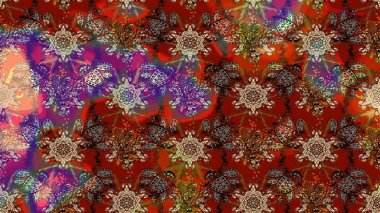 Soyut etnik raster çizim kalıbı. Kabile sanatı boho baskısı, klasik çiçek arkaplanı. Arkaplan dokusu, duvar kağıdı, kahverengi renkli çiçek teması.