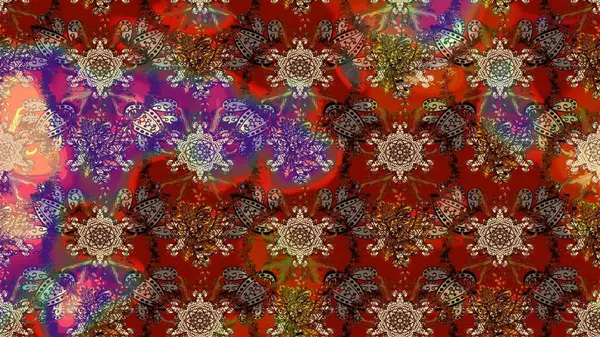 Soyut etnik raster çizim kalıbı. Kabile sanatı boho baskısı, klasik çiçek arkaplanı. Arkaplan dokusu, duvar kağıdı, kahverengi renkli çiçek teması.