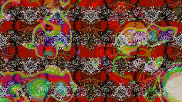 Raster illüstrasyonundaki çiçek desenli çizim. Kırmızı renkte çiçekler. Renkli Bahar Teması eskiz kalıbı. Düz Çiçek Elementleri Tasarımı.