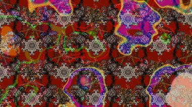 Parlak renkli çiçekleri ve kahverengi renkli yaprakları olan harika bir çiçek deseni. Moda baskıları için zarif bir şablon. Modern çiçek arkaplanı. Halk stili.