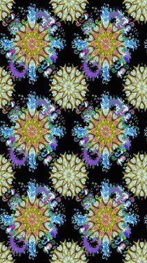 Çiçekli karalama şeklinde Raster çiçek deseni. Nazik, yaz çiçekleri siyah renklerde. Raster illüstrasyonu.