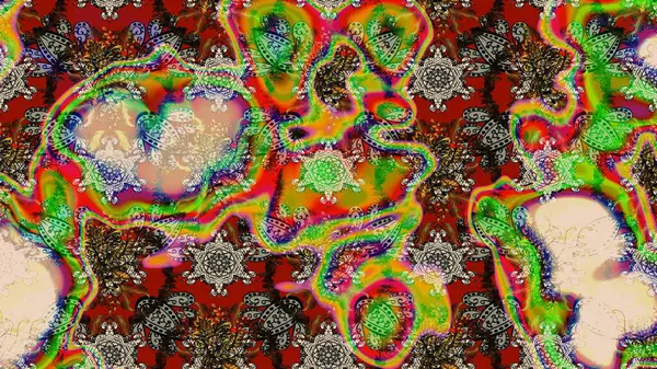 Yeşil renkli bitkilerden oluşan parlak çiçekli çizim deseni.