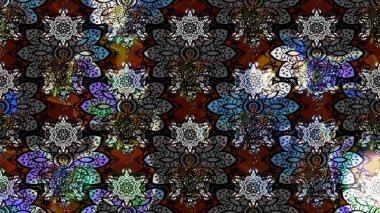 Nakış desenli çiçek deseni. Renkli grunge, soyut arkaplanı kolosiyah çiçeklerle süslüyor. İzler, kumaş, duvar kağıtları, tekstil için raster dokusu.