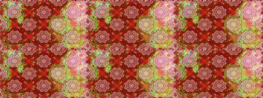 Raster illüstrasyonunda kusursuz çiçek deseni. Süslü kumaş deseni. Renkli Bahar Temalı Kusursuz Arkaplan. Düz Çiçek Elementleri Tasarımı.