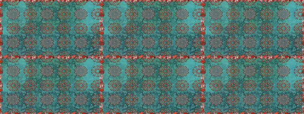 Çiçekli, suluboya desenli kusursuz çiçek deseni. Mavi ve yeşil renkli çiçekler. Renkli Bahar Temalı Kusursuz Arkaplan. Düz Çiçek Elementleri Tasarımı. Raster illüstrasyonu.