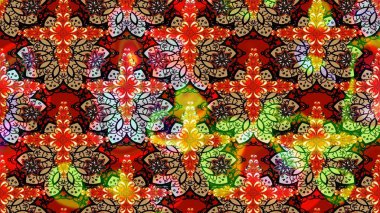 Kırmızı renkte bitkilerden oluşan parlak çiçekli çizim deseni.