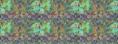 Raster illüstrasyonunda kusursuz çiçek deseni. Renkli Bahar Temalı Kusursuz Arkaplan. Süslü kumaş deseni. Düz Çiçek Elementleri Tasarımı.