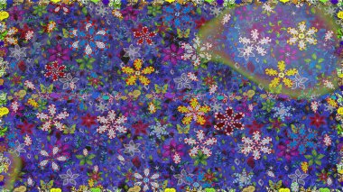 Raster illüstrasyonunda kusursuz çiçek deseni. Mor ve mavi renkte çiçekler.