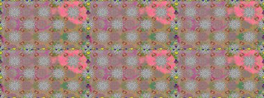 Renkli Bahar Temalı Kusursuz Arkaplan. Düz Çiçek Elementleri Tasarımı. Çiçeksel fantezi tasarımı. Parlak bir arka planda..