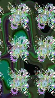 Çiçekli karalama şeklinde Raster çiçek deseni. Yumuşak, bahar çiçekli arka plan. Yeşil renkte çiçekler.