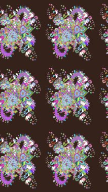 Raster illüstrasyonundaki çiçek desenli çizim. Güzel kumaş deseni. Renkli Bahar Teması eskiz kalıbı. Düz Çiçek Elementleri Tasarımı.