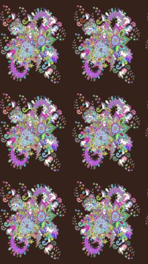 Bahar çiçekleri dallı desen, mor renkler ve çiçek silueti. Raster deseni.