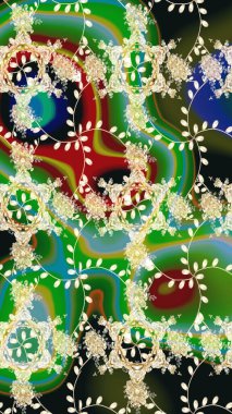 El çizimi çiçek çizimi deseni (fayans). Şirin çiçekli, desenli, yeşil renkli bir eskiz deseni. Tekstil için suluboya çizim deseni.