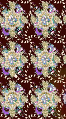 Desen, çizim, çiçek sınırı. Çiçek çelengi. Güzel, parlak, pürüzsüz kumaş, tuval. Kıvırcık, parlak örgü. Eski moda arka plan. Raster illüstrasyonu.