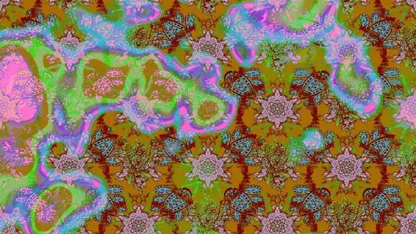 Raster çiçek desenleri çiziyor. Vadinin yeşil renkli çiçekleri.