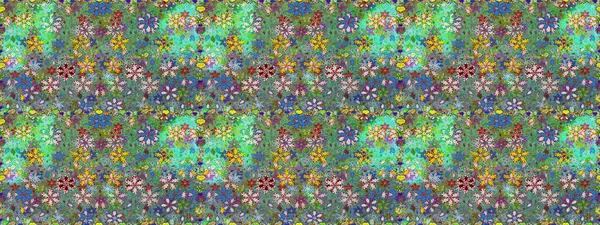 Raster illüstrasyonunda kusursuz çiçek deseni. Renkli Bahar Temalı Kusursuz Arkaplan. Süslü kumaş deseni. Düz Çiçek Elementleri Tasarımı.