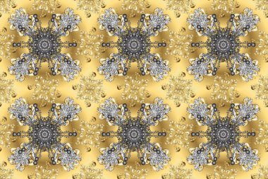 Kusursuz oryantal klasik altın desen. Gri, bej ve sarı renklerde altın yinelenen elementlerle Raster soyut arka planı.