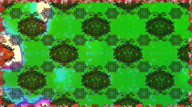 Küçük çiçekli basit, dikişsiz desen. Yeşil ve gri renkli şirin çiçekler. Moda baskısı, albüm, ambalaj kağıdı ve duvar kağıdı için zarif dekoratif süslemeler. Raster illüstrasyonu.