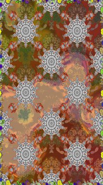 Raster stili kumaş deseni. Çiçekler suluboya desensiz.