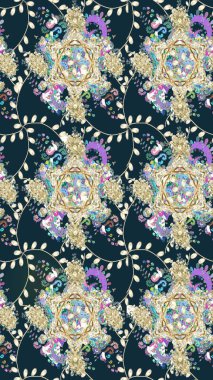 Yapraklı çizim şekli. Tekstil için figür. Poster ya da kapak için arka plan. Şirin, zarif çiçekler Raster illüstrasyonu. Davetiye ve kartpostal tasarımı için dekoratif çiçek unsurları.