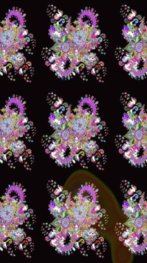 Düz Çiçek Elementleri Tasarımı. Raster illüstrasyonundaki çiçek desenli çizim. Renkli Bahar Teması eskiz kalıbı. Süslü kumaş deseni.