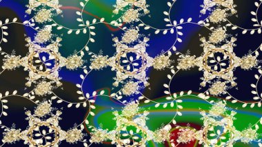 Düz Çiçek Elementleri Tasarımı. Raster. Renkli Bahar Teması çizim şablonu.