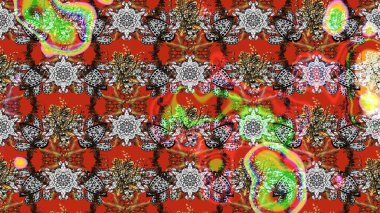 Nakış desenli çiçek deseni. Renkli grunge soyut arkaplanı kologri çiçeklerle süslüyor. İzler, kumaş, duvar kağıtları, tekstil için raster dokusu.