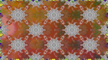 Kahverengi renkli çiçekler. Raster illüstrasyonu. Asya tekstil tarzında. Raster illüstrasyonu. Kusursuz çiçek deseni.