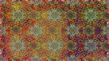 Patlayan çiçekler soyut olarak yerleştirilmiş. Raster illüstrasyonu. Raster deseni. Yumuşak, bahar çiçekleri kahverengi renklerde.