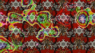 Patlayan çiçekler soyut olarak yerleştirilmiş. Raster deseni. Kibarca, kırmızı renkte bahar çiçekleri. Raster illüstrasyonu.