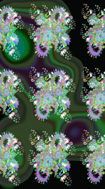 Küçük çiçekli yay deseni çiz. Raster illüstrasyonu. Suluboya tarzında yeşil renkler üzerine.