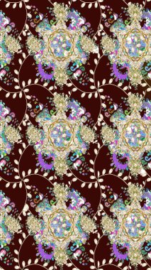 Çiçek deseni. Kahverengi renkte çiçek eskizi. Şatafatlı bahar bahçesi dokusu. Raster illüstrasyonu. Kahverengi renkte çiçekler.