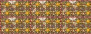 Soyut etnik raster çizim kalıbı. Kabile sanatı boho baskısı, klasik çiçek arkaplanı. Arkaplan dokusu, duvar kağıdı, kahverengi renkli çiçek teması.