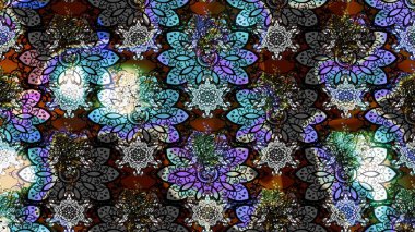 Parlak renkli çiçekleri ve gri renkli yaprakları olan harika bir çiçek deseni. Moda baskıları için zarif bir şablon. Modern çiçek arkaplanı. Halk stili.