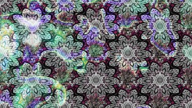 Çiçeksel fantezi tasarımı ve parlak bir arka plan çizimi. Renkli Bahar Teması eskiz kalıbı. Düz Çiçek Elementleri Tasarımı.