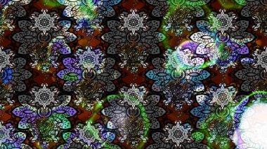 Gri renkli etnik çiçekli zarif eskiz deseni. Asya Tekstil 'inde Raster Çiçek İllüstrasyonu.