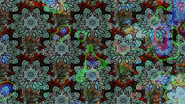 Yeşil renkli etnik çiçeklerle süslenmiş zarif bir eskiz şekli. Raster Çiçek İllüstrasyonu güzel tekstil..