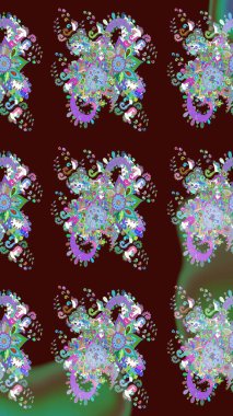 Çiçekli eskiz çizimi. Kahverengi renkli çiçekler. Renkli Yaz Temalı eskiz kalıbı. Düz Çiçek Elementleri Tasarımı.