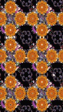 Güzel çiçek deseni. Siyah renkli çiçekler. Renkli Bahar Teması eskiz kalıbı. Düz Çiçek Elementleri Tasarımı.