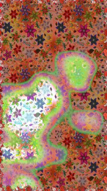 Kahverengi ve nötr renklerde etnik çiçeklerle kusursuz bir desen. Raster Çiçek İllüstrasyonu güzel tekstil..