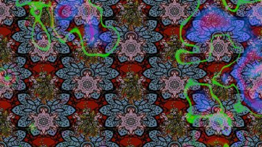 Halk tarzı. Modern çiçek arkaplanı. Moda baskıları için zarif bir şablon. Rengarenk çiçekleri ve doğal renklerde yaprakları olan harika bir çiçek deseni..