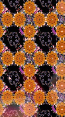 Çiçekli karalama şeklinde Raster çiçek deseni. Yumuşak, yaz çiçekli arka plan. Turuncu renkte çiçekler.