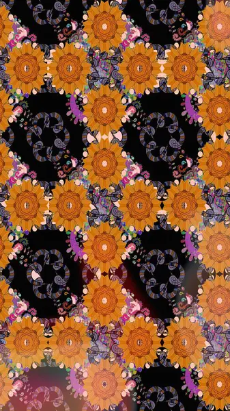 Çiçekli karalama şeklinde Raster çiçek deseni. Yumuşak, yaz çiçekli arka plan. Turuncu renkte çiçekler.